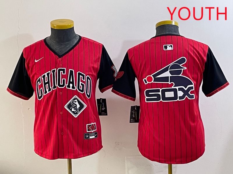 Youth Chicago White Sox Blank Red Stripe Joint Name Nike 2025 MLB Jersey style 14->youth mlb jersey->Youth Jersey